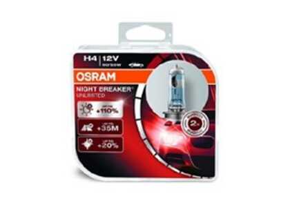 Halogenlampa  OSRAM NIGHT BREAKER UNLIMITED H4 P43t, Fram, passar många modeller