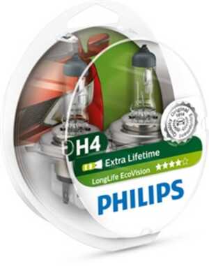 Halogenlampa  PHILIPS LongLife EcoVision H4 P43t-38, passar många modeller, 000 544 9094, 000000 000374, 025816, 030005050038, 
