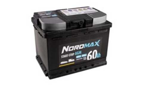 Startbatteri. Nordmax AGM   12V 60Ah 680A, passar många modeller, 000915105CB, 13502000, 1648431380, 371101H483, 371101Y602, 37