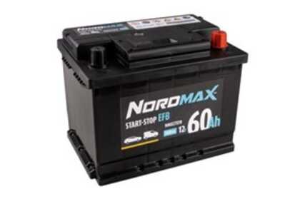 Startbatteri. Nordmax EFB   12V 60Ah 560A, passar många modeller, 000915105EB, 1620012480, 1620012680, 1734610, 1S0915105A, 244
