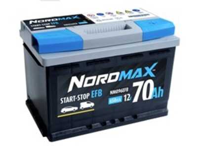 Startbatteri. Nordmax EFB   12V 70Ah 650A, passar många modeller, 000915105EC, 000915105FC, 1201048, 1620012580, 2441000Q2M, 24