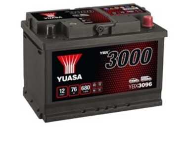 StartBatteri Yuasa YBX3096 12V 76Ah 680A, passar många modeller, 000915105AE, 000915105AF, 000915105DG, 1201212, 1201252, 12012